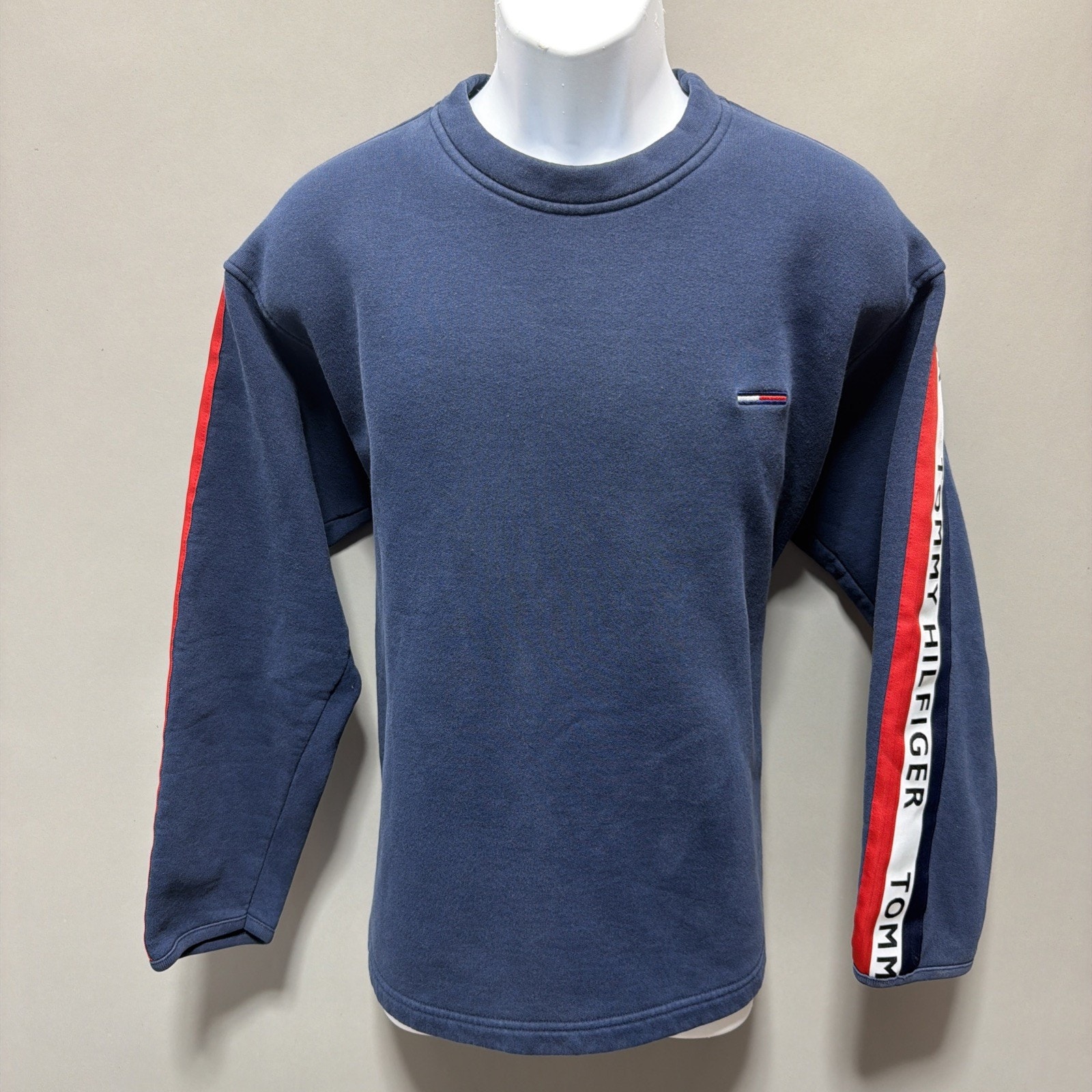 Vtg 90s Tommy Hilfiger Jeans Fleece Sweater Men's M Blue Striped Made In Canada